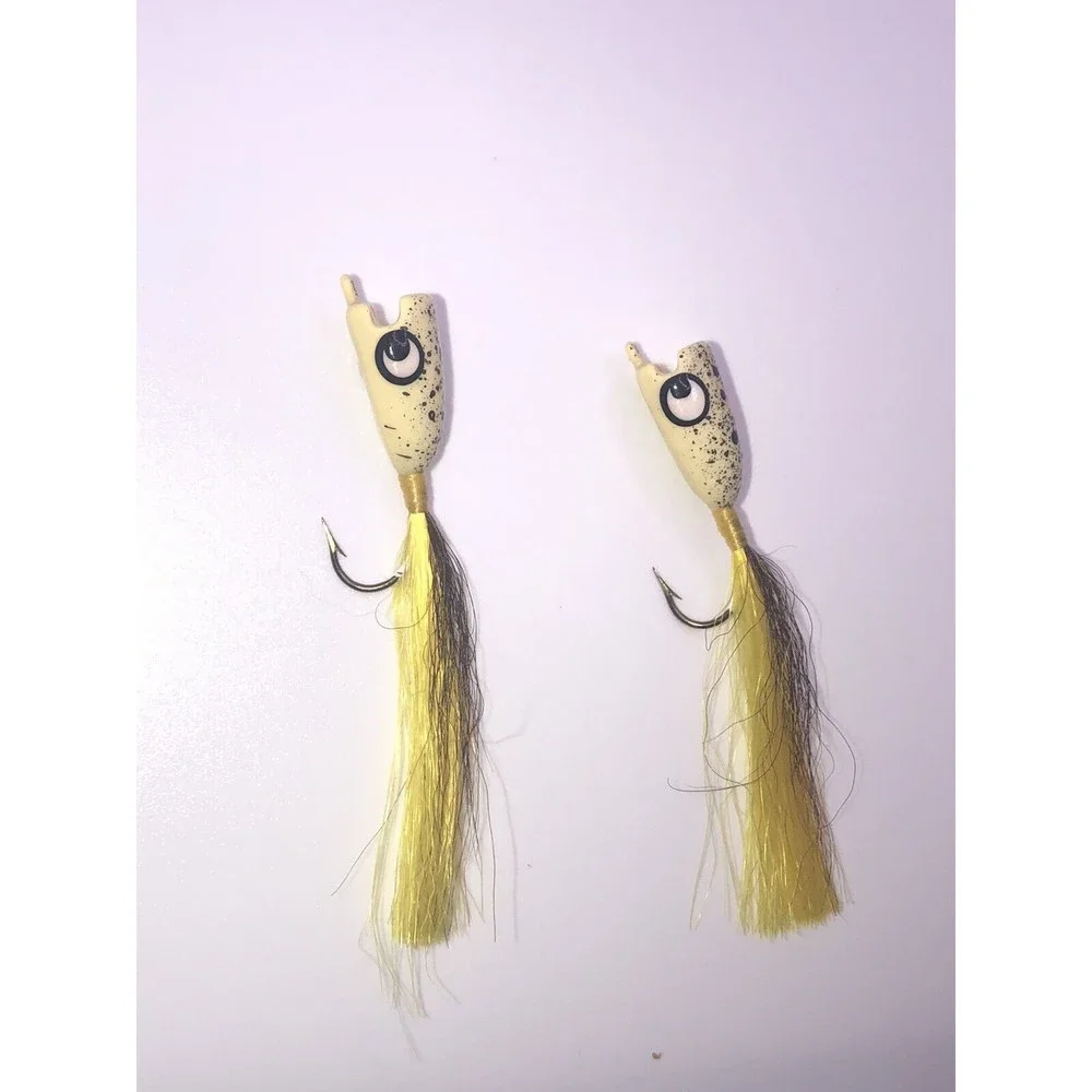 Vintage Fly Lure Hard Head Hook Hair Yellow Speckled Spotted Tied Painted Lot